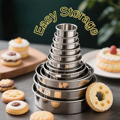 12 Pieces Round Cookie Cutter Set, Stainless Steel Circle Pastry Cutters