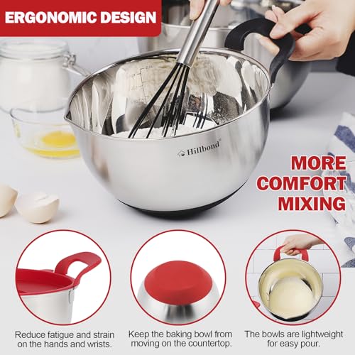 Hillbond Stainless Steel Mixing Bowls with Lids Set, Set of 3, Red - color: Red