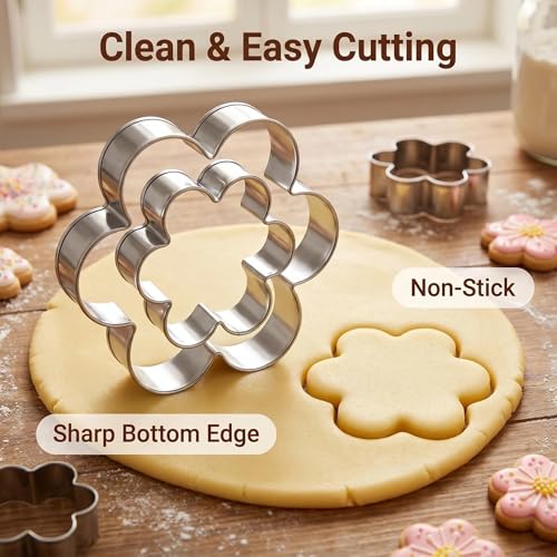 Flower Cookie Cutter Set - 6Pcs Flower Shaped Cookie Cutter, Stainless Steel Cookie Cutters, Baking Tool for Homemaking Cookie, Cake, Fruit, Sandwiches - color: D