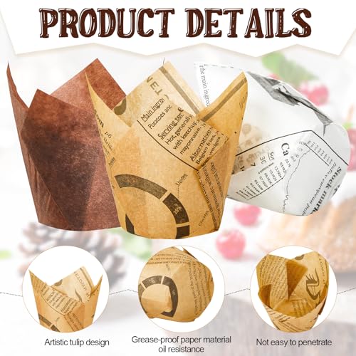 Potchen 800 Pcs Tulip Cupcake Liners Baking Cups,Newspaper,Mocha Style - color: Newspaper, style: Mocha Style