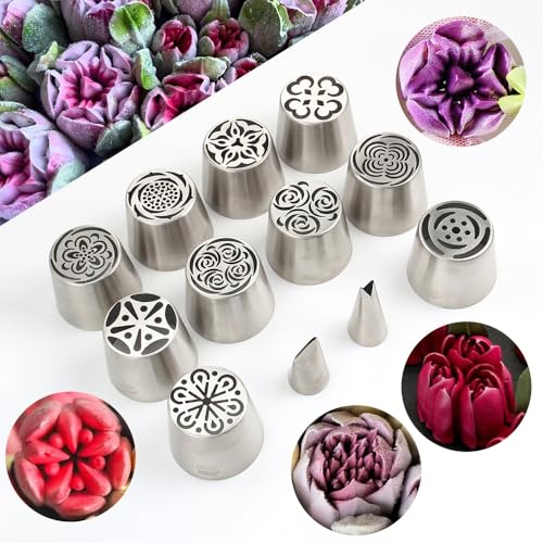 22 Pcs Stainless Steel Extra Large Russian Tulip Flower Icing Tips Set - color: SILVER SET20