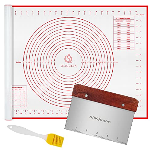 Silicone Pastry Baking Mat with Measurements Extra a Brush and a Dough Scraper- 27.5” x 20” Heat Resistant, BPA Free, Non-Stick Non-Slip Pastry Mat for Rolling Dough, Easy to Clean, Red - size: 27.5"(L) x 20"(W)