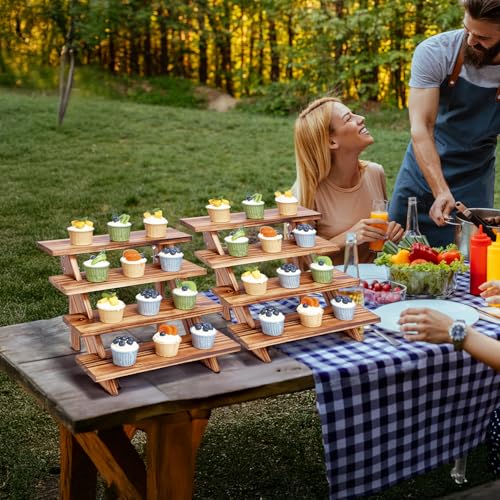 DAOYOUSKY 2Pcs Wooden Rustic Cupcake Stand for 24 Cupcakes, Stepped Wood Display Stand for Weddings, Tiered Party Table Display Riser for Food , Dessert, Cookie, Decor, Craft Show, Burnt - color: Burnt - 2Pcs