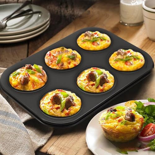 2 Packs 6-Cup Muffin Baking Pan Tin, Small Round Muffin Tin, Nonstick Cupcake Pans, Cheesecake Pans, Carbon Steel, Black - color: Black, size: 6 Cavity Muffin,2 PCS