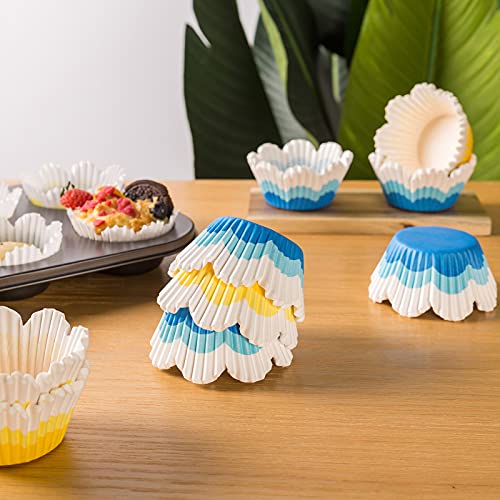 Tulip Cupcake Liners for Baking, 192pcs Greaseproof Petal Baking Cups - color: Yellow & Blue