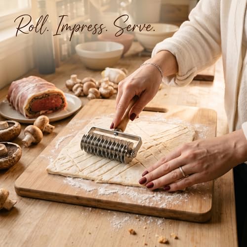 Lattice Pastry Cutter, Professional Lattice Roller for Pie & Beef Wellington, Sharp Multi-Blade Dough Cutter for Even Decorative Crusts, Easy-Clean Baking Gift for Home Bakers
