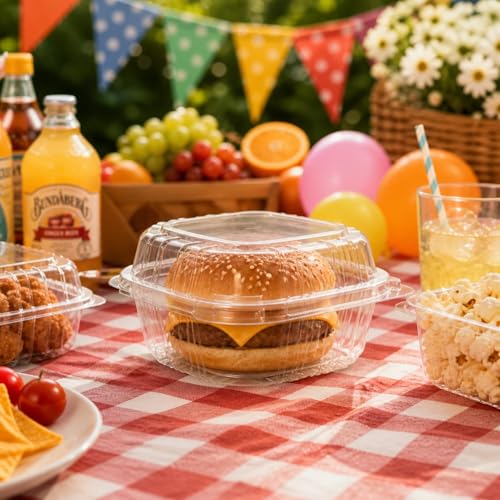 100 Pack Clear Plastic Clamshell Food Containers -5*5" Disposable Hinged Square Take Out Boxes for Food, Hamburger, Salad, Fruit, Sushi Carry Out Trays for Restaurants & Catering - size: 5*5 in