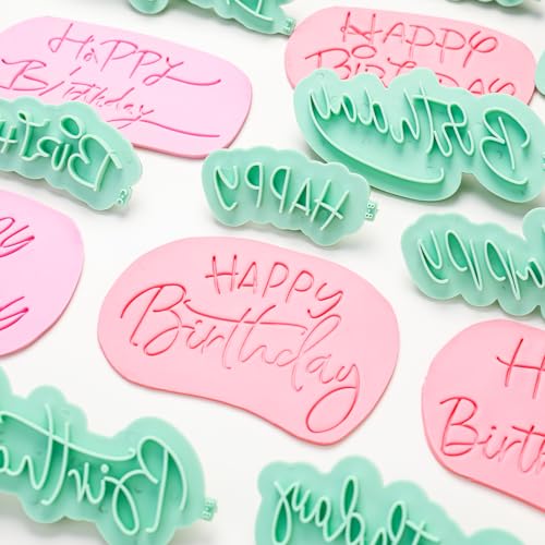 KALAIEN 10 Pcs Happy Birthday Silicone Mold Birthday Fondant Stamp Letters - color: Green Style 3