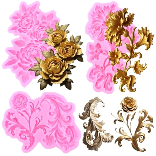 Mujiang Baroque Fondant Mold European Relief Scroll Silicone Mold Set Of 3 - color: Style A