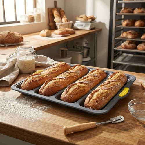 LemonRoad 4 Loaf Silicone Baguette Bread Pan French Loaf Mold 15"x13"