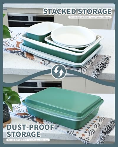 Ceramic Nonstick Baking Pans Set, Non Toxic 30 PCS Stackable Bakeware Sets, 550°F Oven Safe Baking Sheet & Pans, Warp-Free, Dishwasher Safe, PTFE/PFOA/PFOS-Free (Green) - color: Green, size: 30 PCS