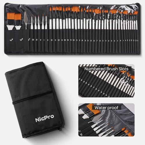 Nicpro 40 PCS Paint Brush Set, Professional Acrylic Paint Brushes - color: White, size: 40 Pieces