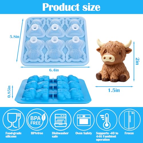 Palksky Highland Cow Silicone Mold, 6 Cavity 3D Cute Cow Chocolate Candy Mold, Food Grade Tray for Baking, Ice Cube, Jello - color: Highland cow silicone molds