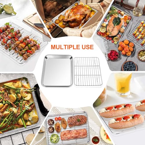 Homikit 10x8 Inch Small Stainless Steel Baking Sheet with Cooling Rack Set - size: 10.4x8.1x1