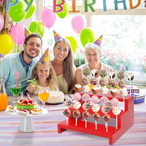 Wooden Cake Pop Stand, 2 Pcs 33 Hole Lollipop Holder for Wedding Birthday - color: Red-2P