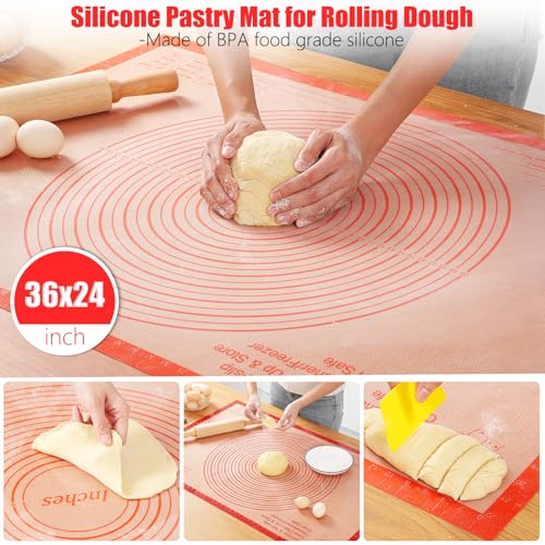 Silicone Pastry Mat Large Baking Mat 36X24 inch Dough Mat with Measurements - color: Red, size: 36"L x 24"W