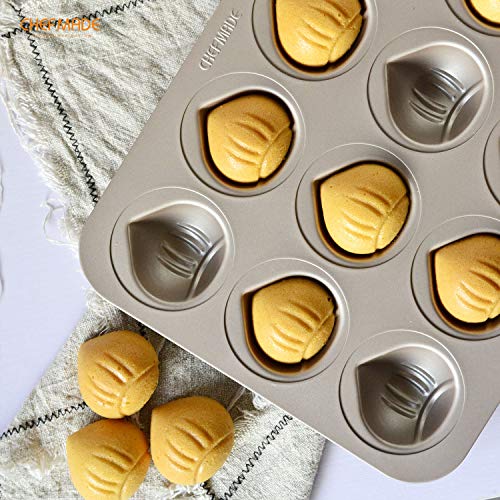CHEFMADE Muffin Cake pan, 12-Cavity Non-Stick Chestnut-Shaped Bakeware for Oven Baking (Champagne Gold) - size: Chestnut 12 Cups