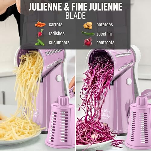Rotary Cheese Grater Hand Crank, Vegetable Shredder - Lilac & White - color: 16 - Pink and White