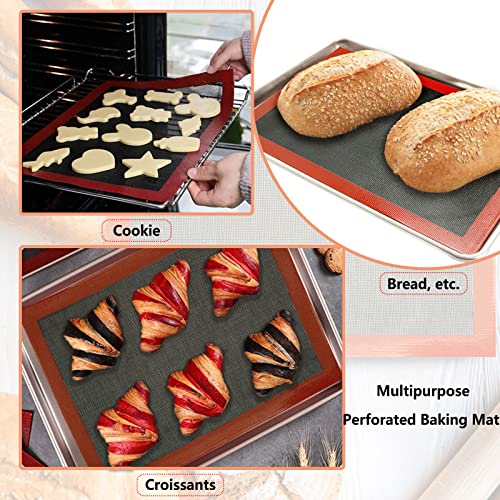 AMYONE Perforated Baking Mats, 2 PCS Eclair Silicone Mat for Half Sheet, Non-Stick Reusable Oven Liners for Making Bread/Pizza/Pastry/Cookie 11 5/8" x 16 1/2" - color: Red & Black