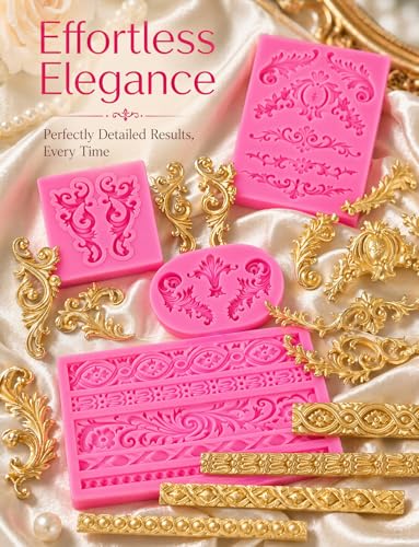 4 Pcs Baroque Style Silicone Molds, 3D Curlicues Scroll Lace Fondant Molds