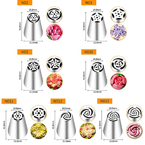 Stainless Steel Small Russian Tulip Flower Icing Tips Kit, 8 Pcs Set - color: SILVER HB0343B