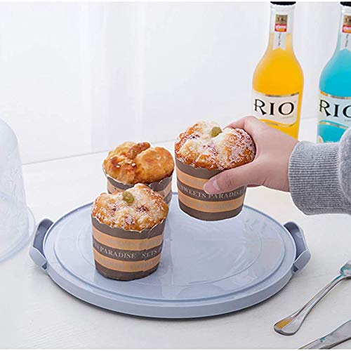 Plastic Small Cake Carrier Holder Round Container with Handle Suitable for 6~8 inch Diameter and 4 inch Height Small Cake (Blue) - size: 7 inch Printed Round-Blue