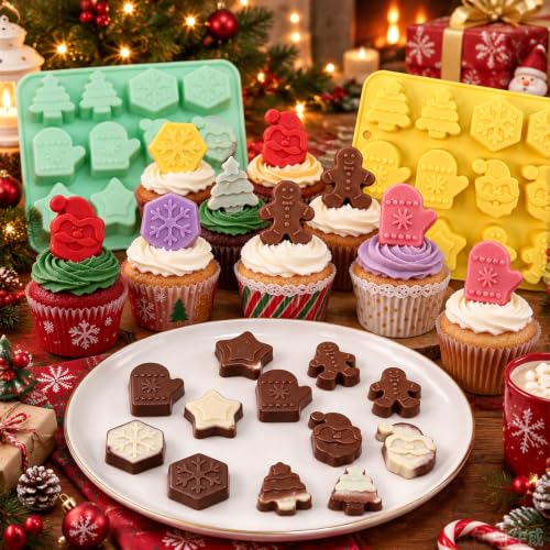 Christmas Chocolate Molds Silicone, 2Pcs Christmas Candy Molds - color: Yellow+Green