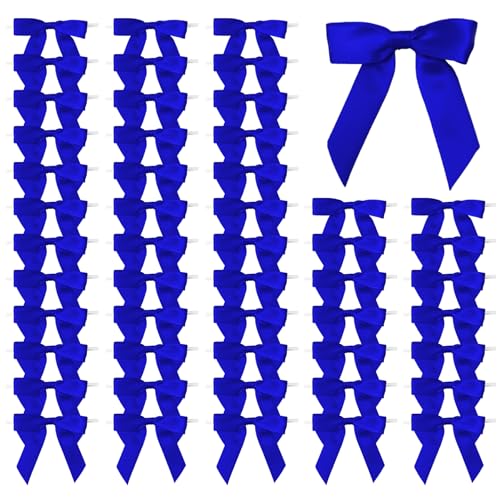 50 Pcs Satin Bows with Twist Ties, 2.5 Inch Gift Wrapping Bows, Royal Blue - color: Royal