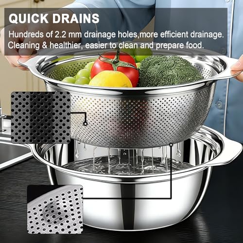 Colander for Kitchen, 1.5 QT Stainless Steel Strainer, Rice Strainer Bowl