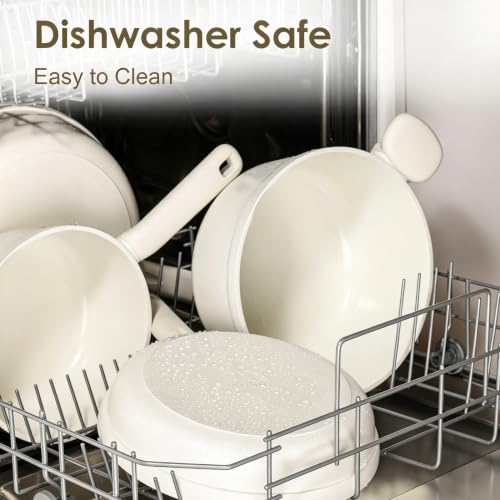 SENSARTE Ceramic Nonstick Pots and Pans Set, 17pcs Nontoxic Cookware Set - color: Creamy White