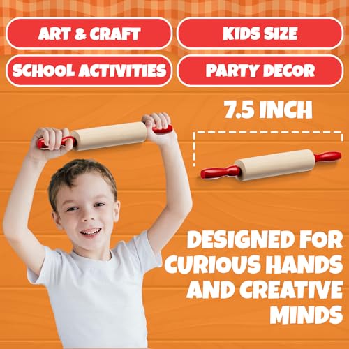 7.5 Inch Mini Wooden Rolling Pins (6-Pack) Kids Play Dough Rolling Pin Set