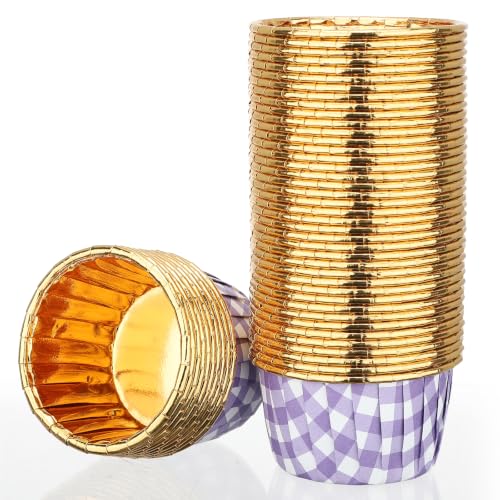 EUSOAR Aluminum Cupcake Liners, 50pcs 3.5oz Foil Baking Cups Purple White - color: Purple/White, size: 50pcs