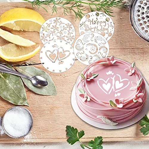 iSuperb 4 Pieces Cake Top Stencils Cookie/Cake Decorating Painting Templates Baking Tool for Cupcake Wedding Cake Fondant Impression, Wedding Birthday Party Cake Decoration Supplies