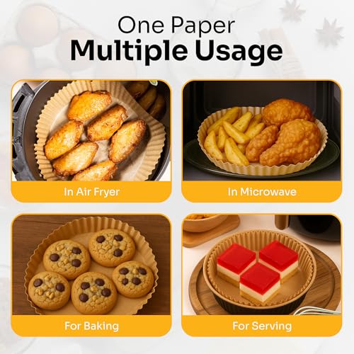 Mindful Design Air Fryer Paper Liners,125Pcs Parchment Paper, Air Fryer Disposable Liner for Microwave, Non-Stick Round Free of Bleach (8IN) - size: Round 8"