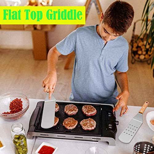 Metal Spatula Set, HaSteeL Stainless Steel Griddle Spatula Tools Kit with Wooden Handle, Heavy Duty Long Pancake Flipper Burger Turner for BBQ Teppanyaki Flat Top Grilling Cooking Outdoor & Indoor - color: Wooden Handle