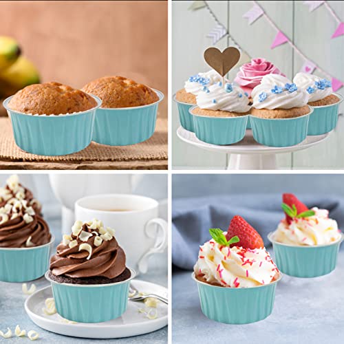 100Pcs Aluminum Cups with Lids,5oz Disposable Ramekin Baking Cups Muffin Liners Mini Pie Pans Foil Cupcake Containers for Christmas Party Wedding,Blue - color: Light Blue