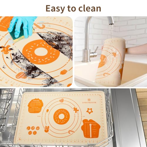 DANIA & DEAN 26"x16" 1.1mm Ultra-Thick Baking-Themed Silicone Pastry Mat - color: Creamy white, size: 26"L x 16"W