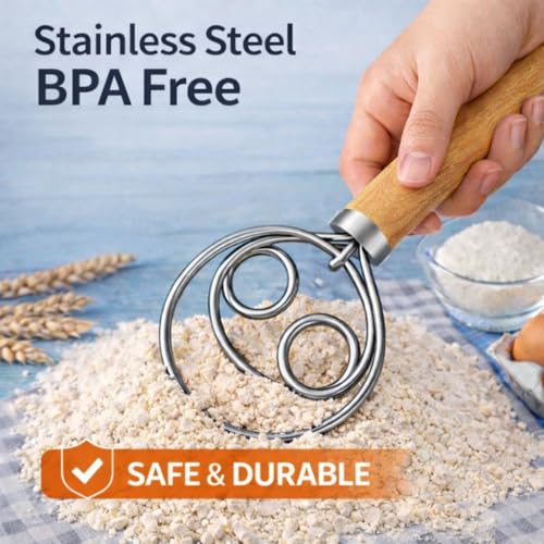 Danish Dough Whisk for Sourdough Bread – 13 Inch 2 Loop Stainless Steel Dutch Bread Whisk – Heavy Duty Dough Mixer for Bread Pizza Pastry Cookies – Ergonomic Oak Handle BPA Free - size: 2-Loop Classic