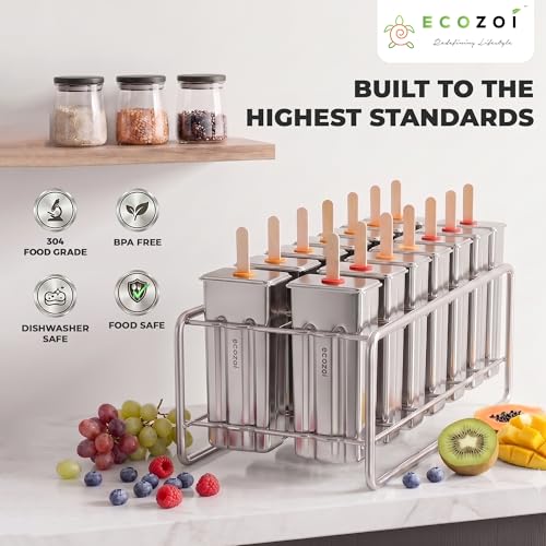 ecozoi Stainless Steel Popsicle Molds Set, 14 Metal Ice Pop Trays, 3 Ounce - size: Square-14 Molds