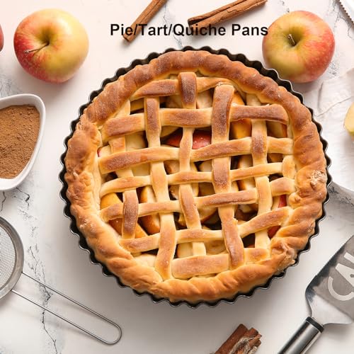11 & 9 Inch Round Tart Pans with 2Pcs 4'' Mini Pans. Removable Bottom, Non-Stick Coating, Rugged Carbon Steel for Tart Quiche Pie Making. Gift for Christmas Thanksgiving Party Festival Family - size: (11+9+4) IN