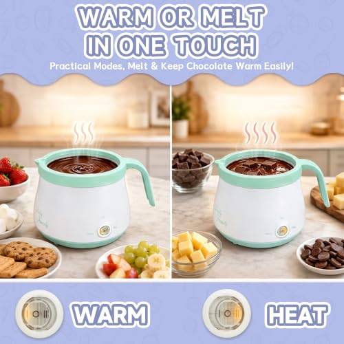 Party Desserts Candy and Chocolate Melting Pot with 2 Pots, Mini Electric Fondue Pot, Melts Candy Chocolate in a Couple of Minutes, Ideal for Cake Pops Cookies Cakes, 2.5 Cups, Aqua - color: Aqua