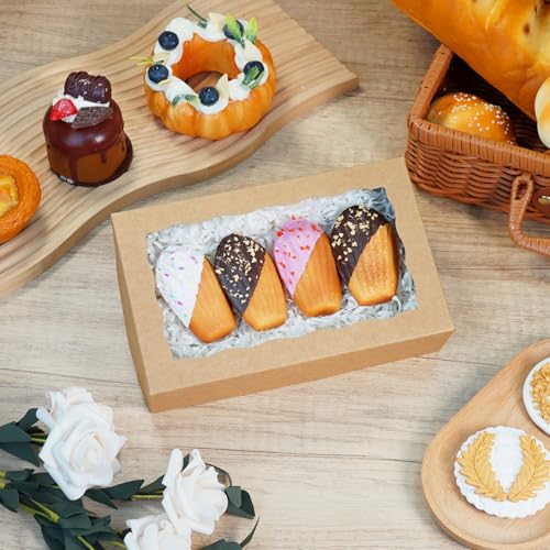 50pcs Brown Cookie Boxes 8x5x2 Inches Bakery Boxes with Window - color: Brown