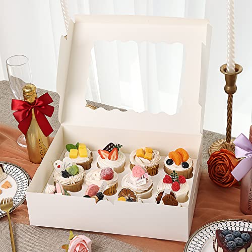 TOMNK 20-Pack Cupcake Boxes, 12 Count Bakery Boxes with Windows & Inserts - size: 13x10x3.5inch