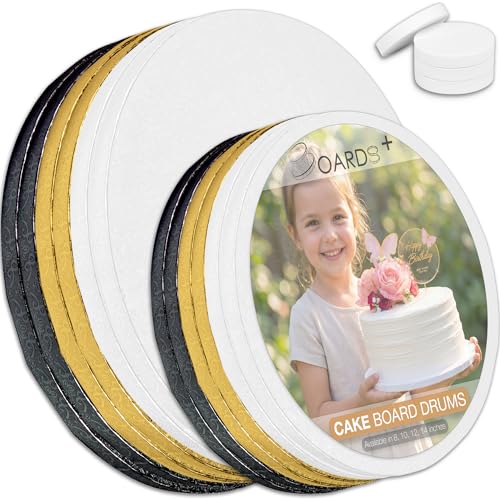 Cake Drums 10 & 12 Inch (6 Pack Per Size) White, Gold & Black Color Bundle - color: White + Black + Gold, size: 10"+12" (12 Pack)
