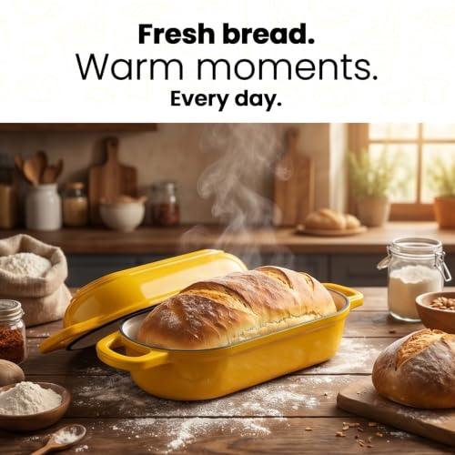 Oval Dutch Oven for Bread Baking,11.3x5 Enameled Cast Iron Bread Pan,Yellow - color: Yellow