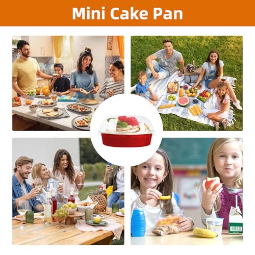 Mini Cake Pans With Lids And Spoons, Baking Tins For Round Small Desserts 7 Oz Aluminum Foil Baking Pans Disposable Ramekins Individual Cake Containers Holders For Tart Quiche Flan (50, Red) - color: Red