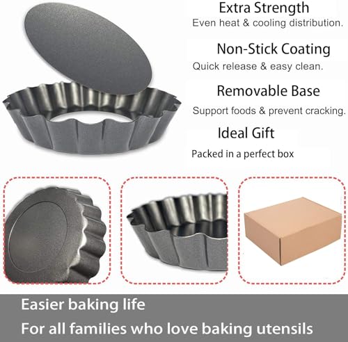 4" Tart Pans with Removable Bottom, Non-Stick Quiche Molds 6-Pack - size: 4inch
