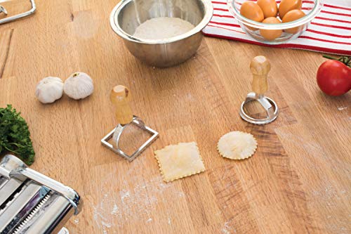 Fante’s Ravioli Maker Stamps With Wooden Handles, Fluted Round And Square Shapes, For Homemade Pasta, Cookies, Everyday Meals, And Holidays, 2.5-Inch And 2-Inch, 2-Piece Set - size: Ravioli Stamp Set, Round and Square