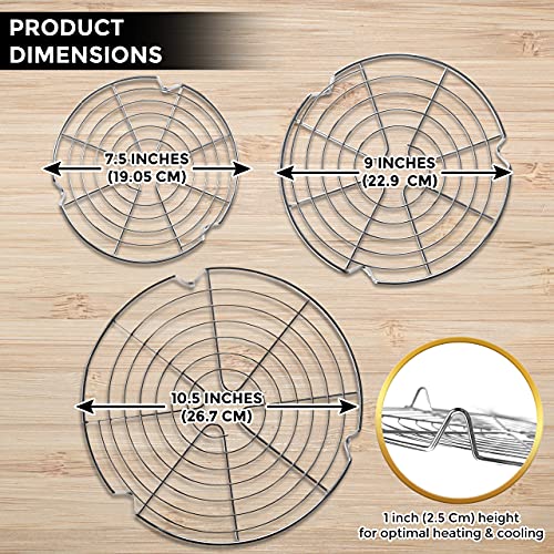 KITCHENATICS Round Cooling Rack Stainless Steel Steamer Rack Set of 3 - size: 7.5", 9" & 10.5" Round- 3 PCS