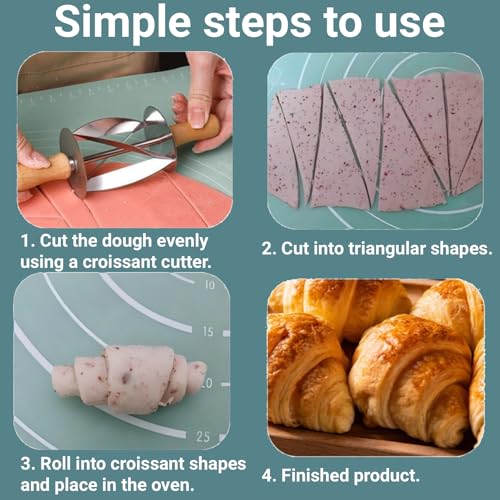 LiebeWH Croissant Dough Cutter Roller, Stainless Steel Triangular Pastry Slicer with Ergonomic Wood Handle One Pass 3 Cutting Tool for Home Bakery Silver 20 x 6 cm 1 Pack